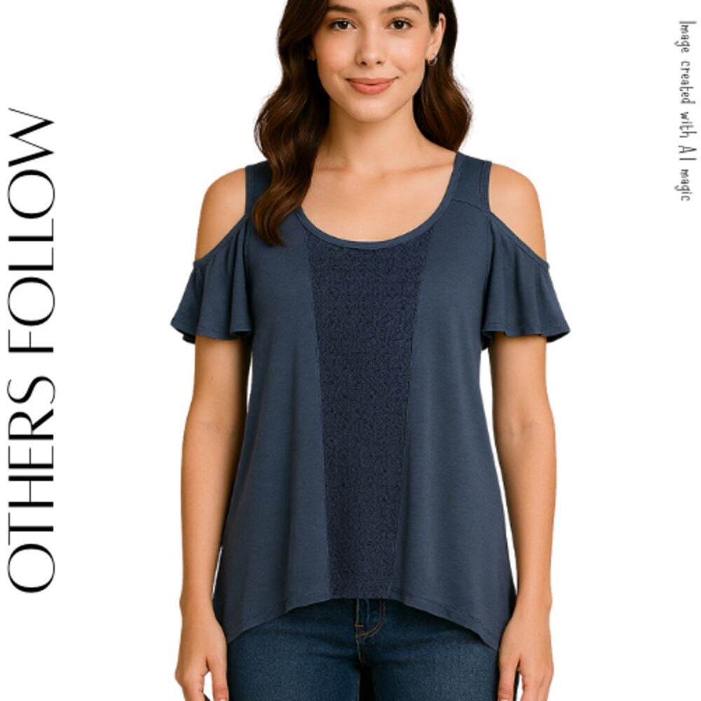 OTHERS FOLLOW Blue Cold Shoulder Hi-Low Top S NWT